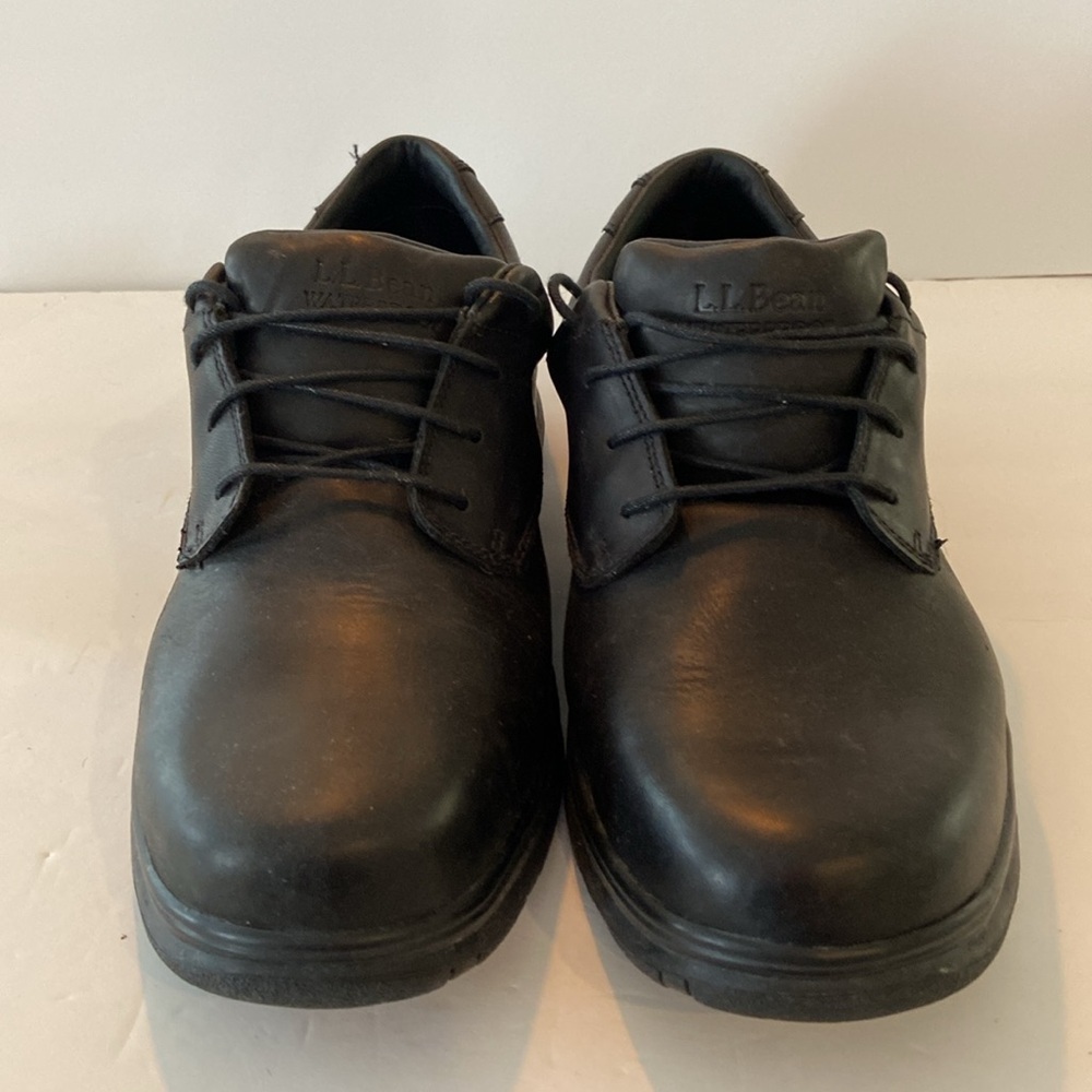 L.L. Bean Black Leather Work Oxfords No Skid Sole Tie Up Laces. Size 14W - Picture 2 of 13